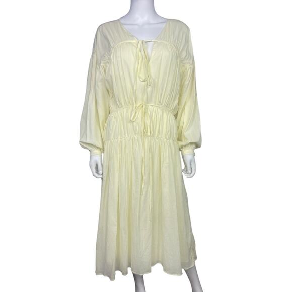 Ciao Lucia Women's S Light Yellow Rochelle Ruched Ties Midi Ankle Dress EUC - Picture 1 of 3